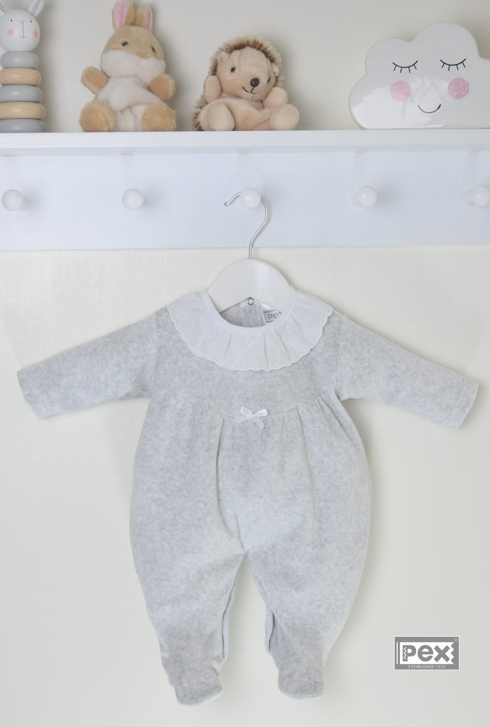 Broderie Lace Collar Sleepsuit  Silver Grey
