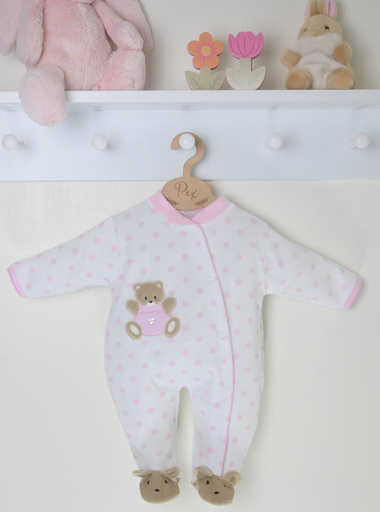 Teddy Spot Sleepsuit  Pink/White
