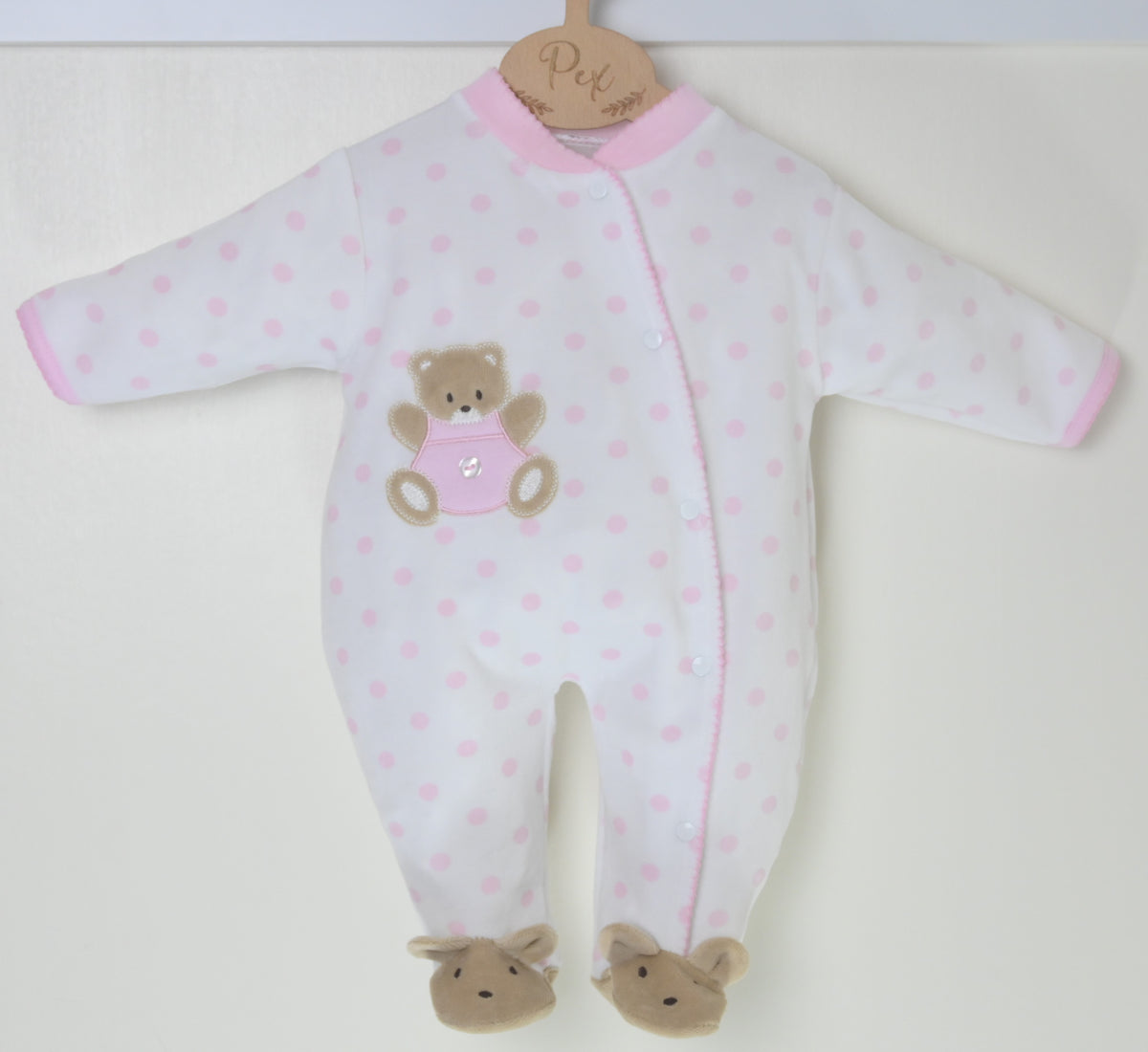 Teddy Spot Sleepsuit Pink/White PexWholesale