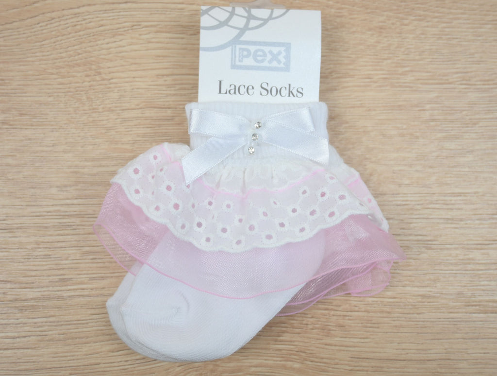 Jane Lace Sock White/Pink (Pack of 6)