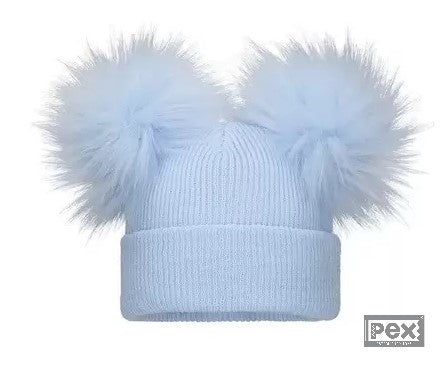 Double Pom-Pom Hat Blue  Pack of 12