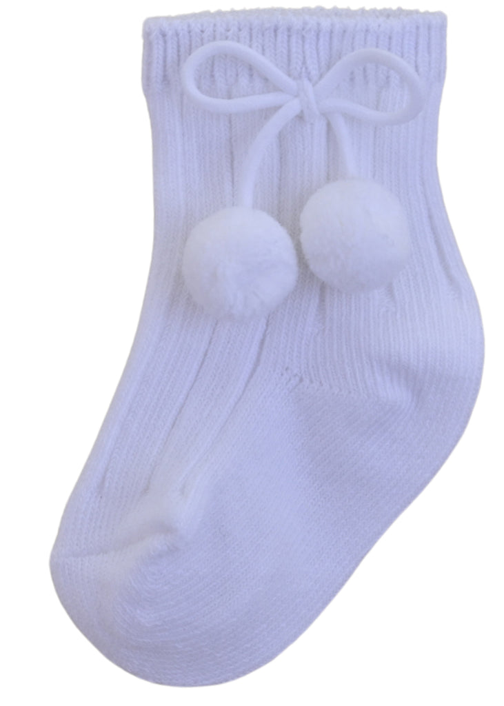 Pom Pom Ankle Socks White (Pack of 6)