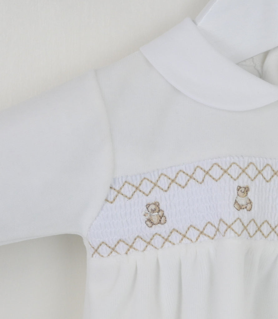 Teddy Smocked Outfit  Ivory