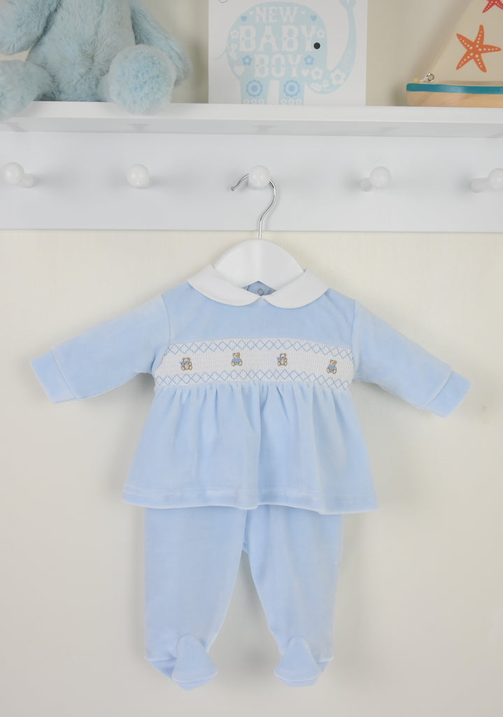 Teddy Smocked Outfit  Blue