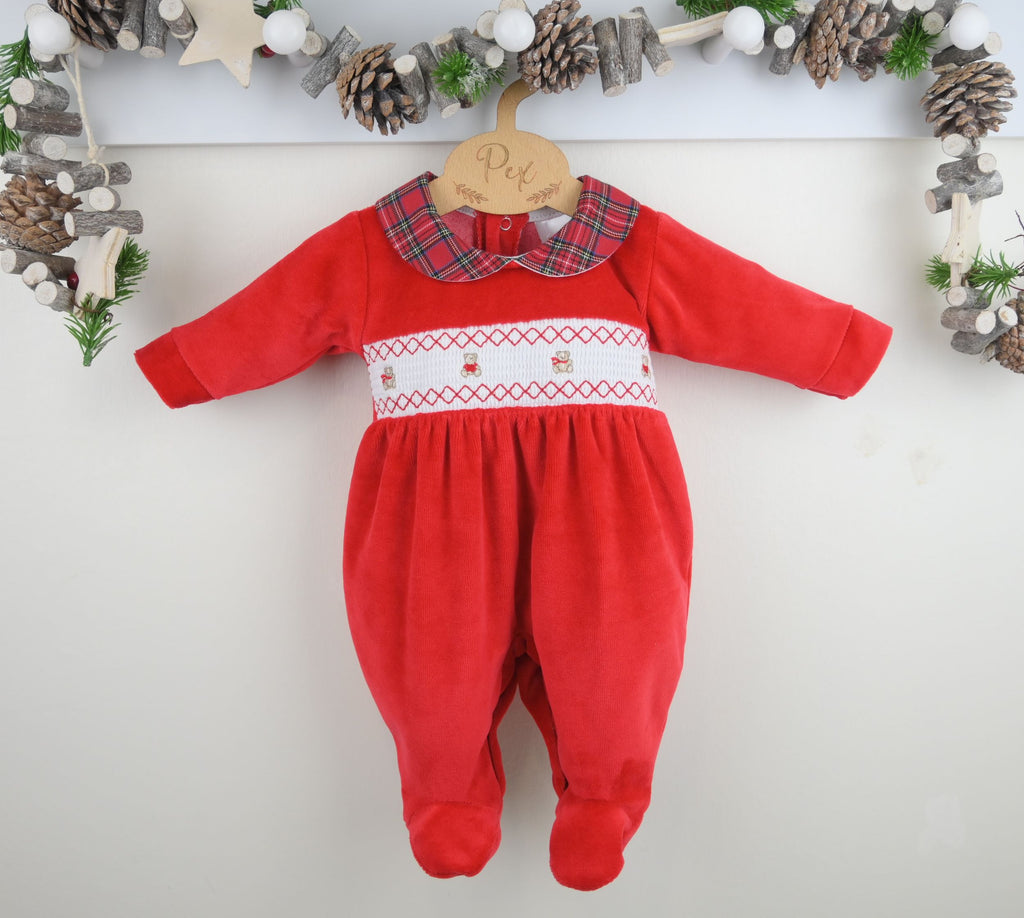 Teddy Smocked Sleepsuit  Red