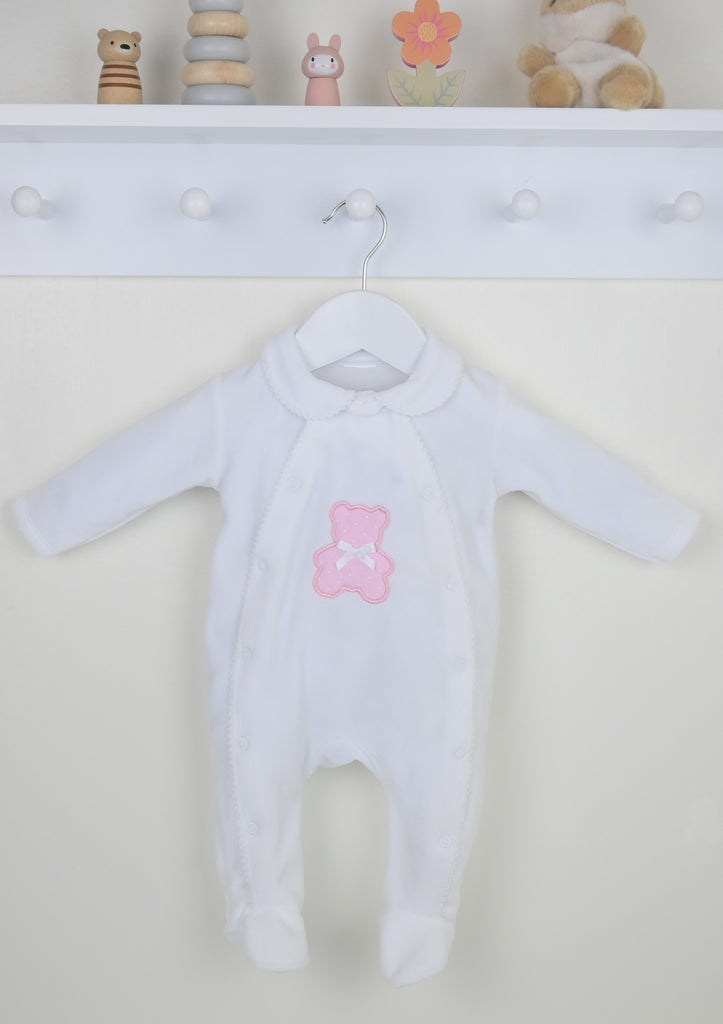 Polka Dot Teddy Sleepsuit  Pink