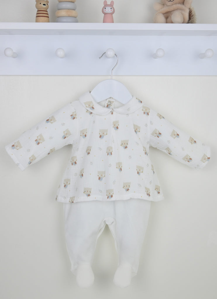 Owl print layered sleepsuit