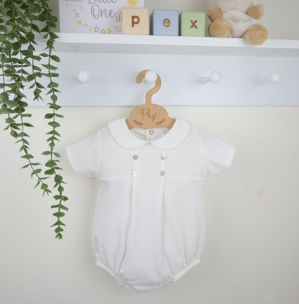 Smocked Cotton Romper Suit Ivory