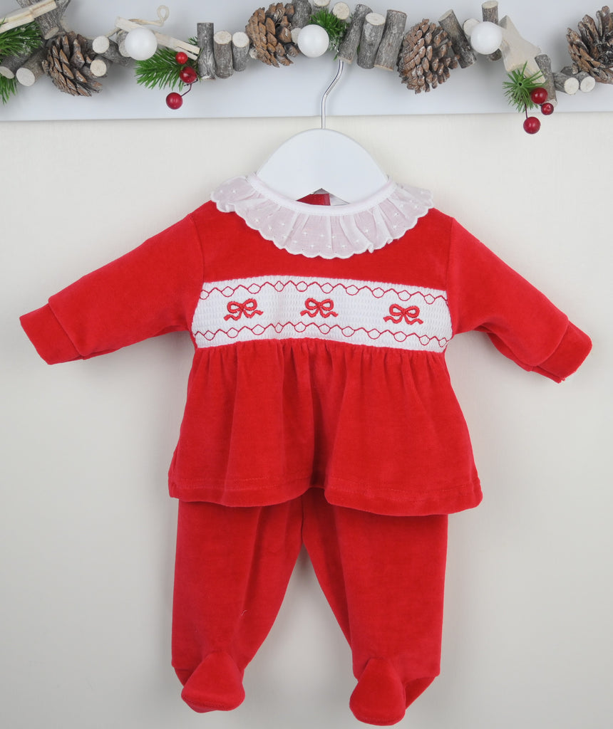 Velour Bow Outfit  Red