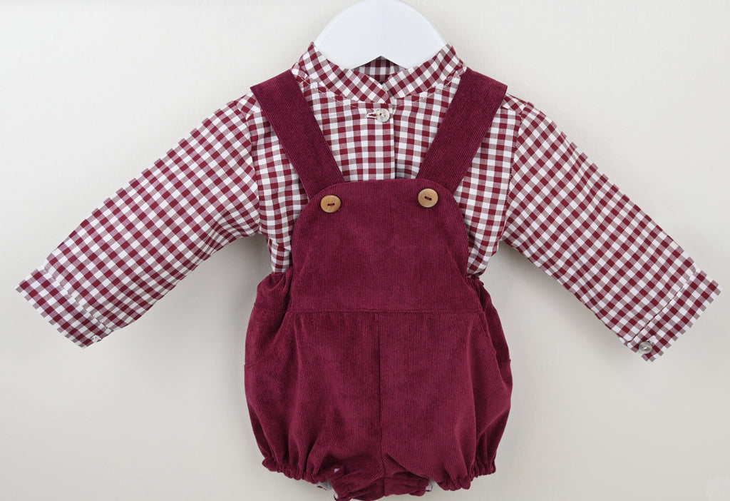 Burgundy Cord Dungaree Suit