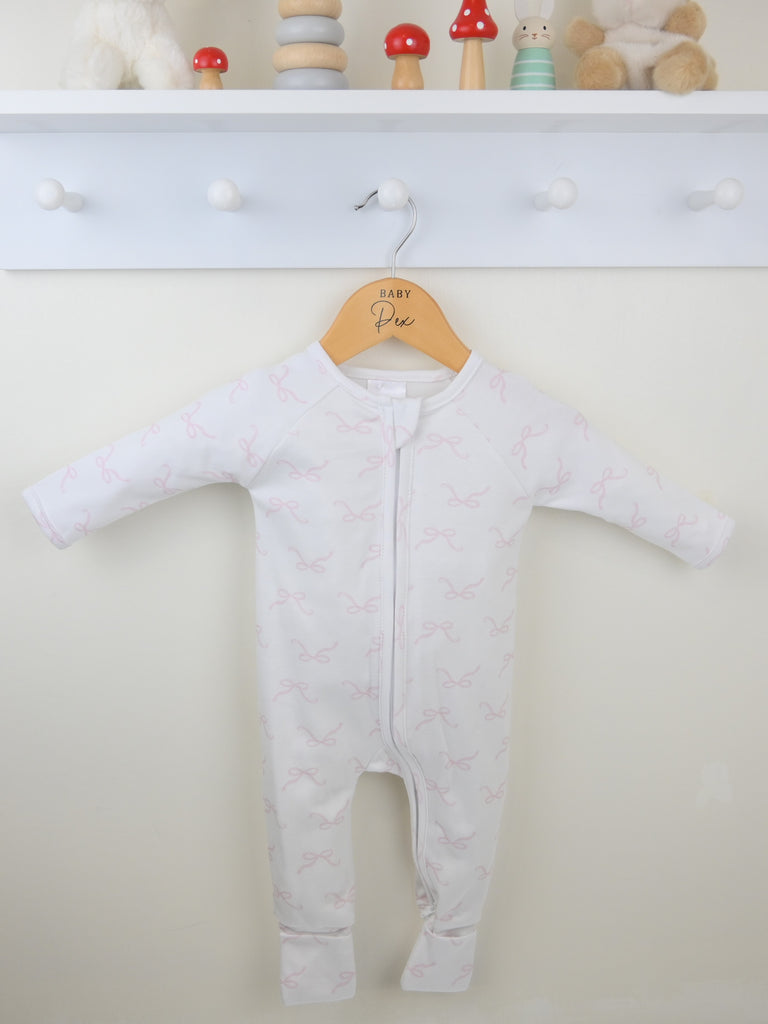 Pink Bow Print zipped sleepsuit