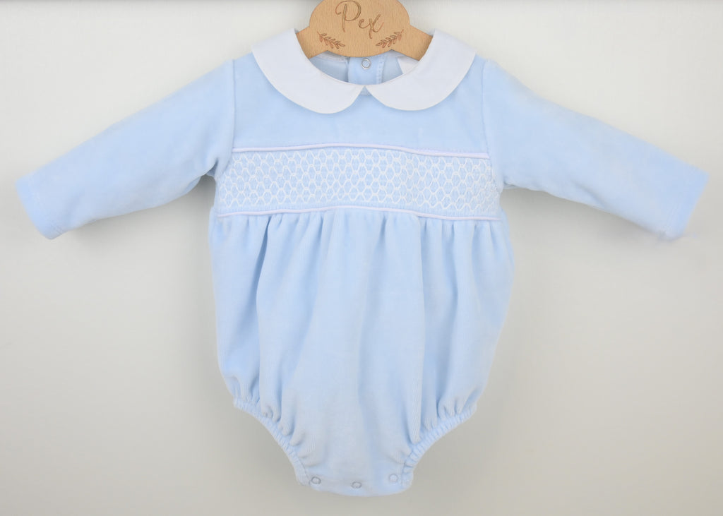 Blue smocked romper