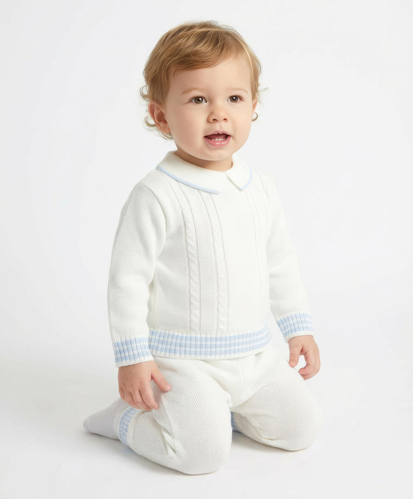 Mario Trouser Suit Pale Ivory/blue