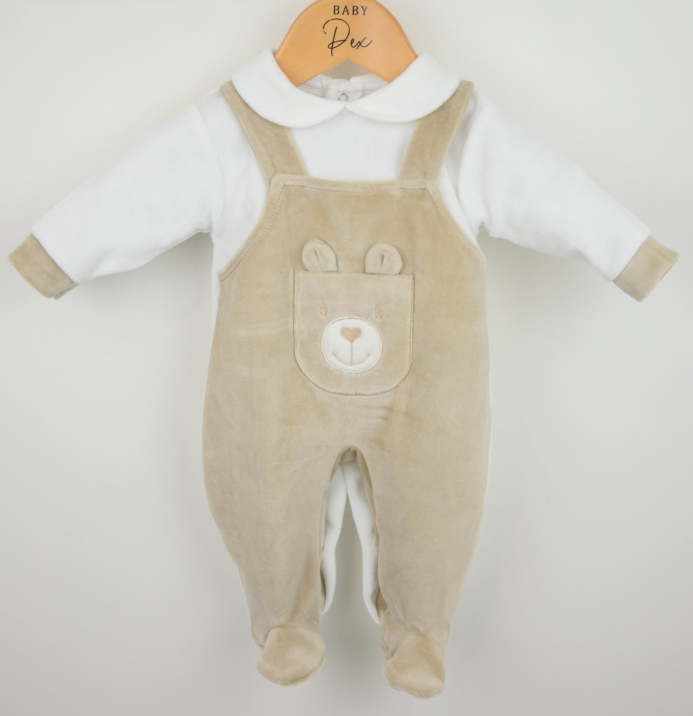 Bear Dungaree Style Sleepsuit Natural