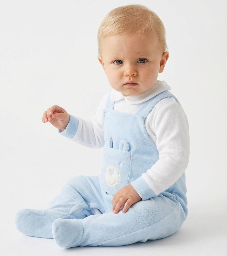 Bear Dungaree style sleepsuit  Blue