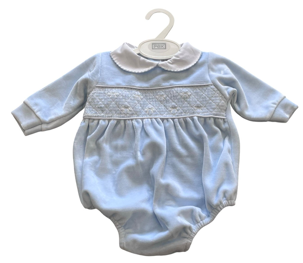 Blue Velour Bow Romper