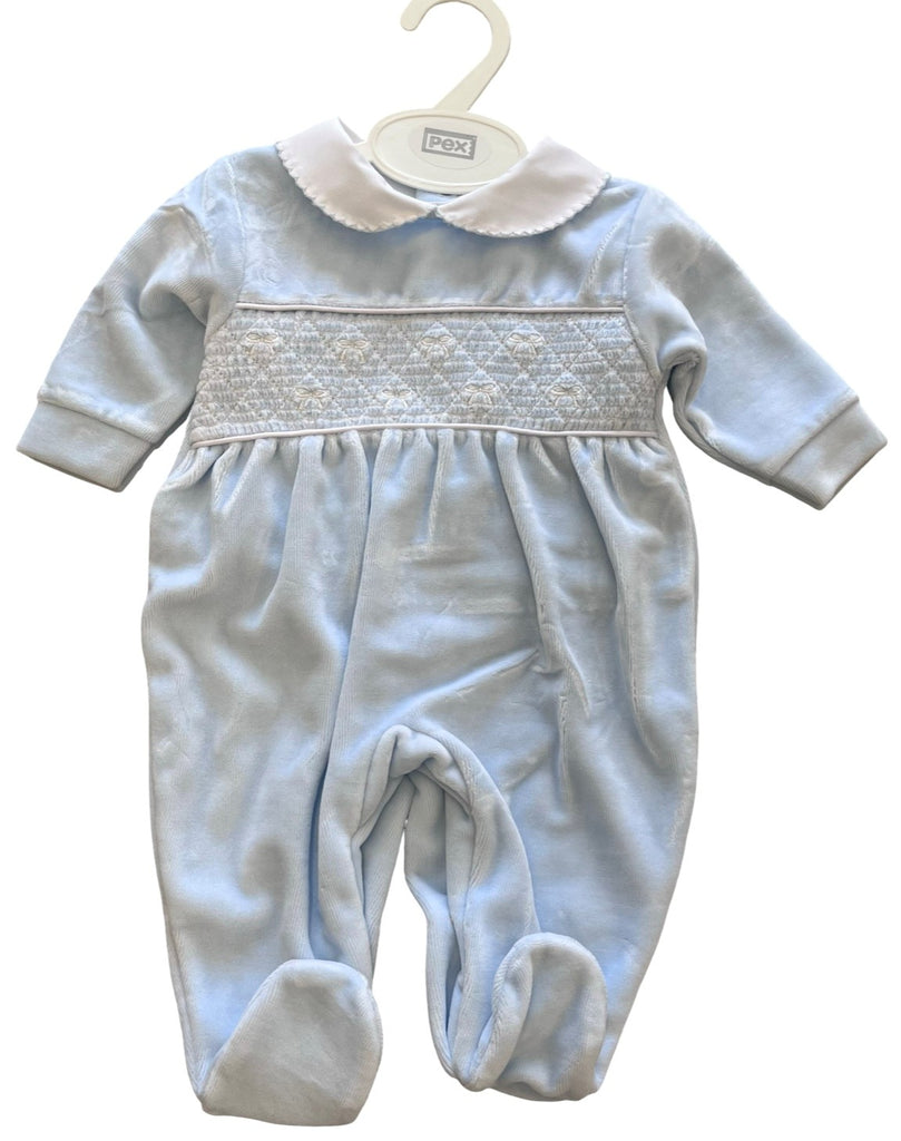 Blue Velour Bow Sleepsuit