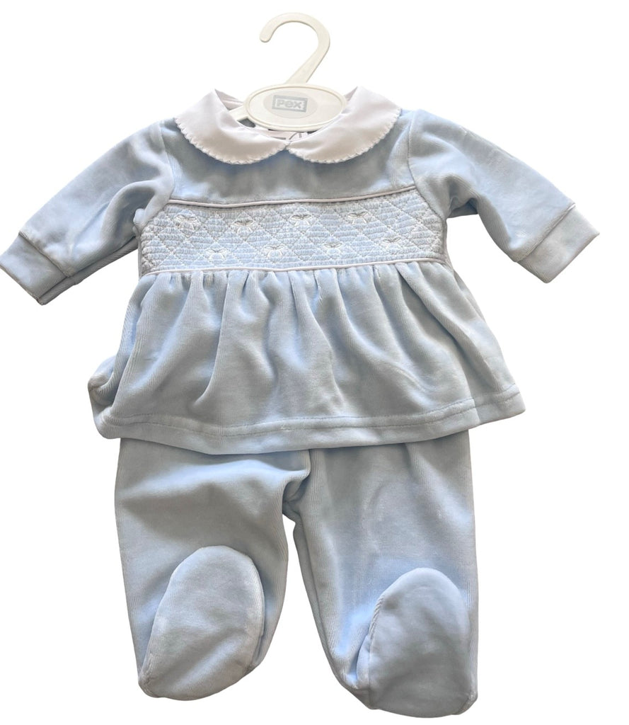 Blue Velour Bow Outfit
