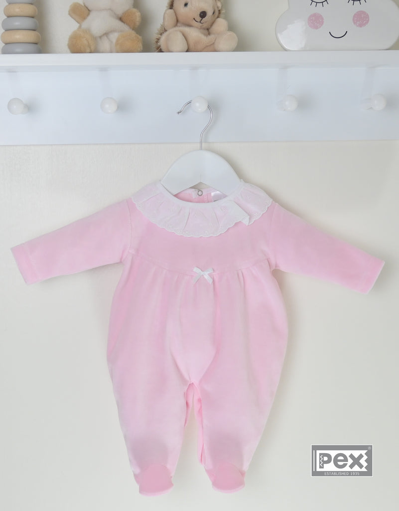 Broderie Lace Collar Sleepsuit  Pink