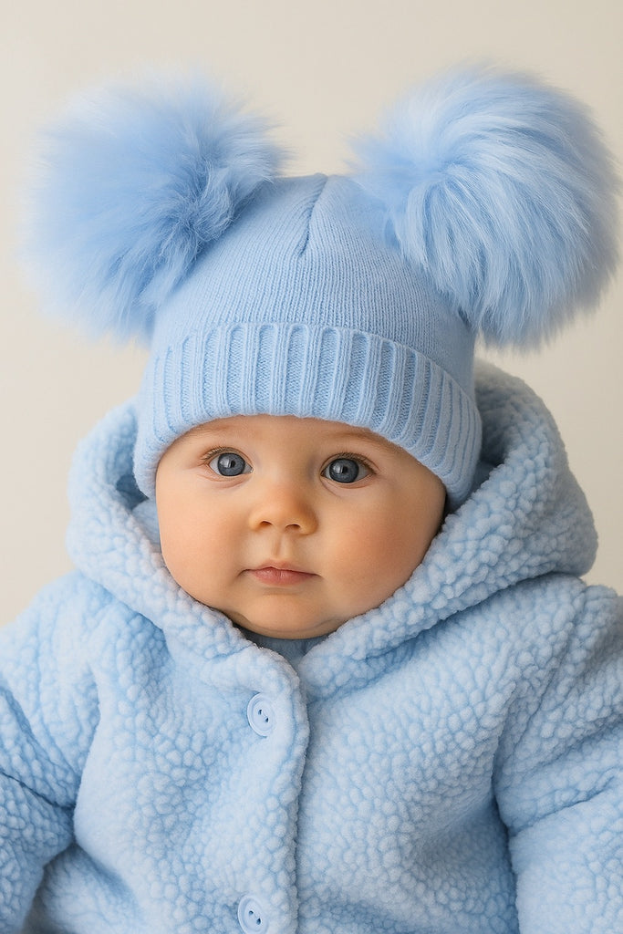 Double Pom-Pom Hat Blue  Pack of 12