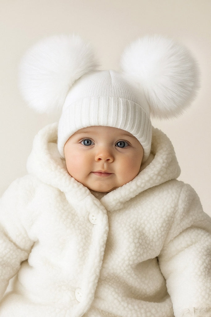 Double Pom-Pom Hat White Pack of 12