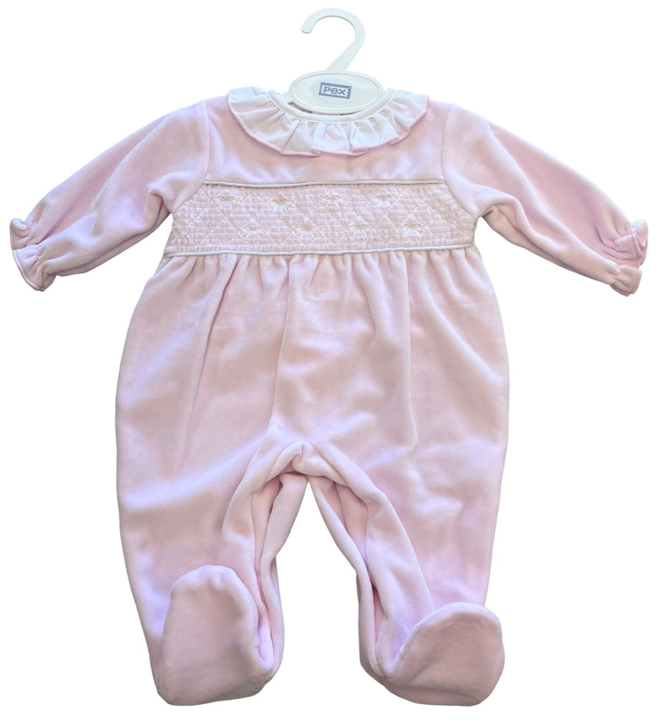 Pink Velour Bow Sleepsuit
