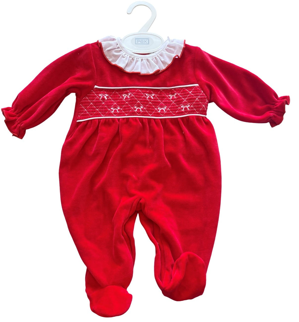 Red Velour Bow Sleepsuit