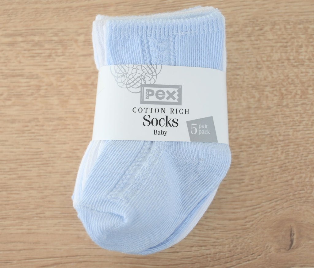 Baby Socks White/Blue (6 x 5 Pair Packs)