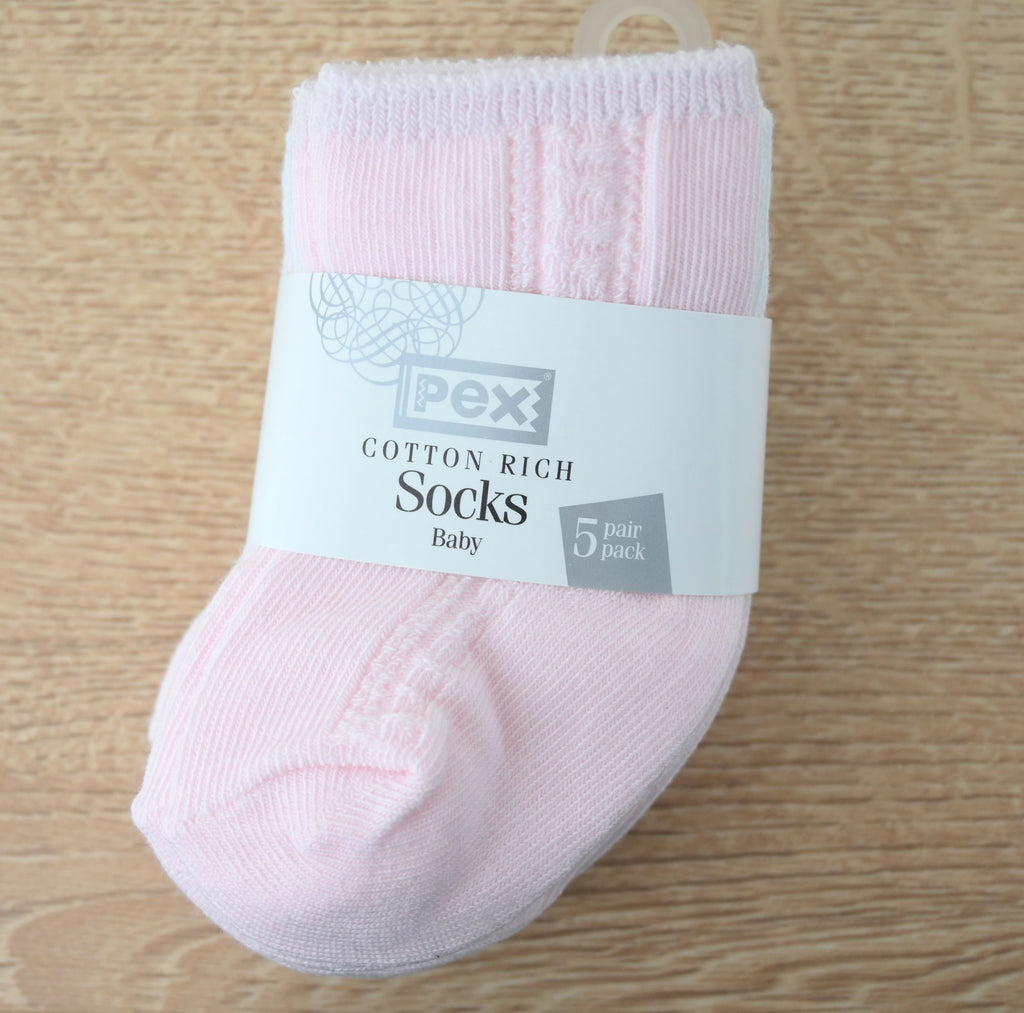 Baby Socks White/Pink (6 x 5 Pair Packs)