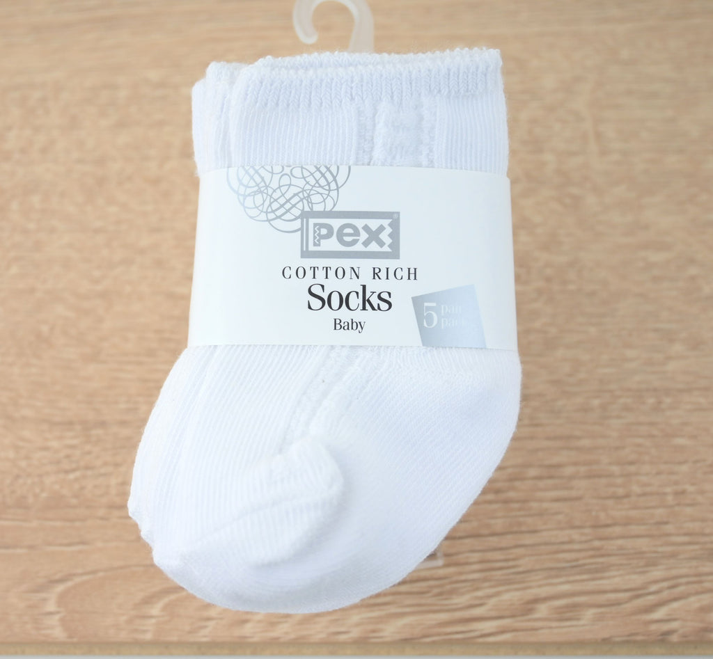 Baby Socks White/White (6 x 5 Pair Packs)