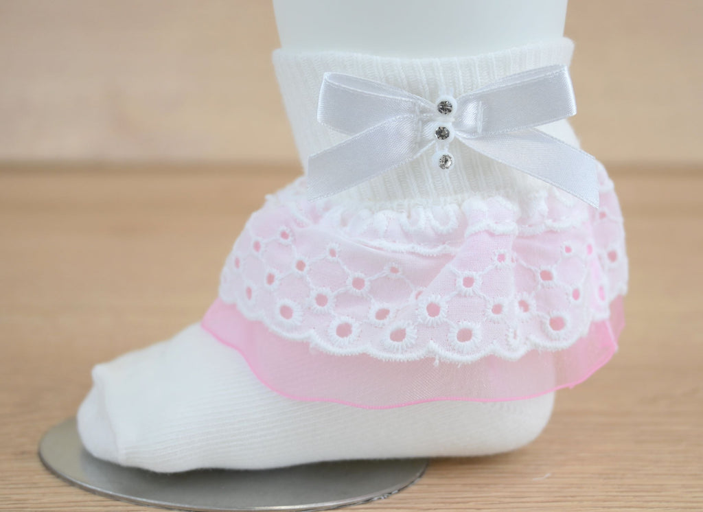 Jane Lace Sock White/Pink (Pack of 6)