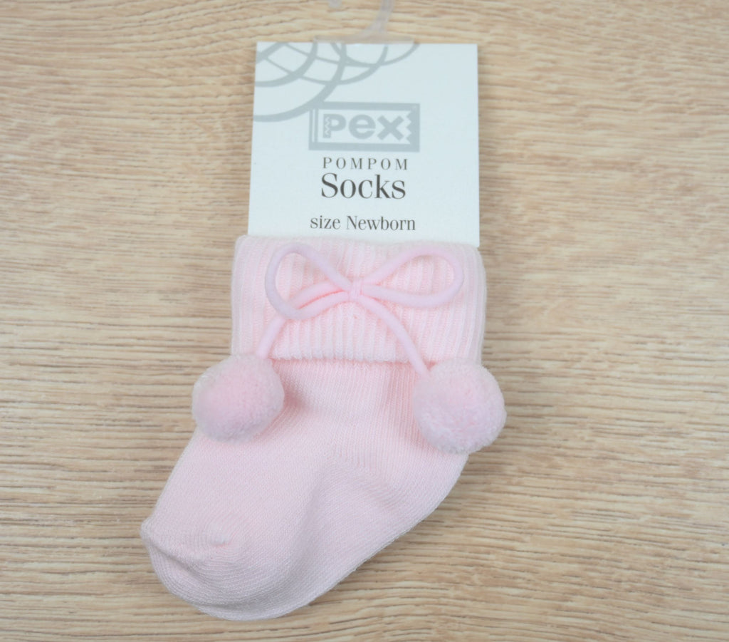 Pom Pom Turnover Top Sock Pink (Pack of 6)