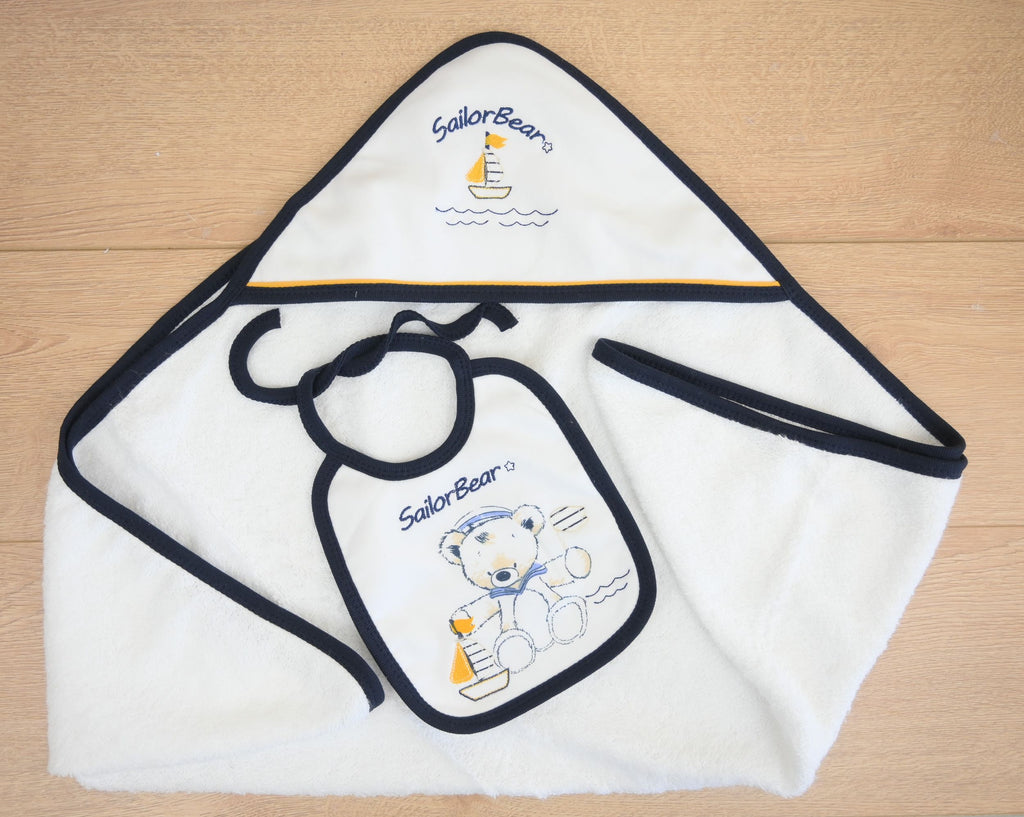 "Sailor Bear" hooded towel and bib gift set