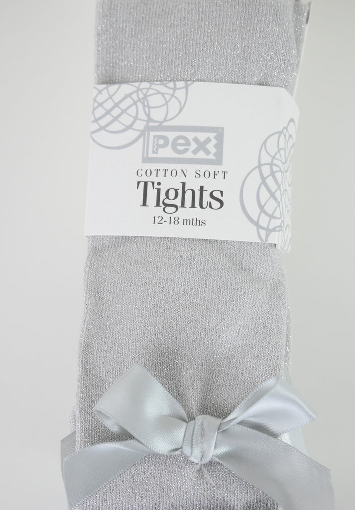 Glitter Bow Tights Silver - Pack of 6
