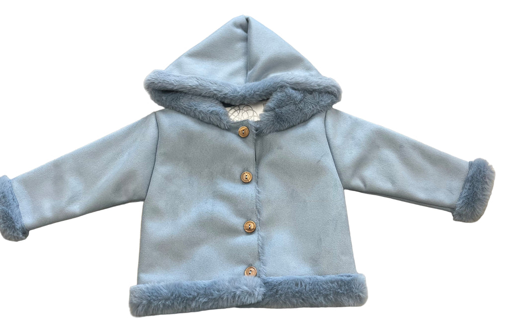 Blue furry hooded coat