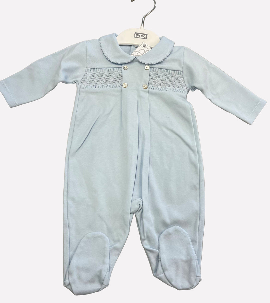Blue smocked cotton sleepsuit