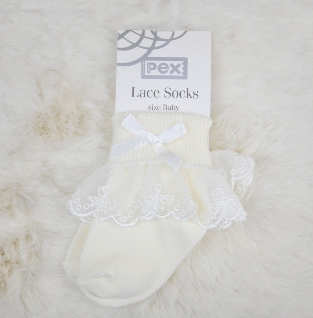 Bow Lace Socks Ivory (Pack of 6)