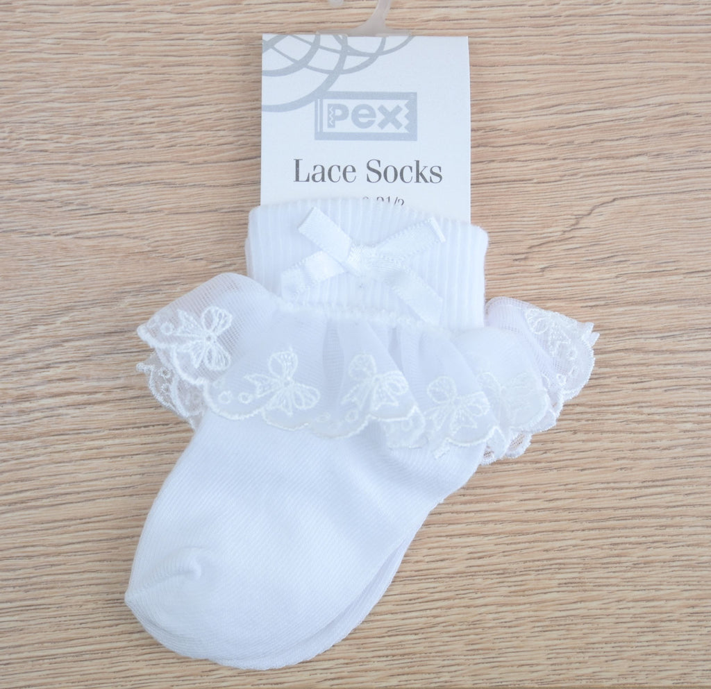 Bow Lace Socks White (Pack of 6)