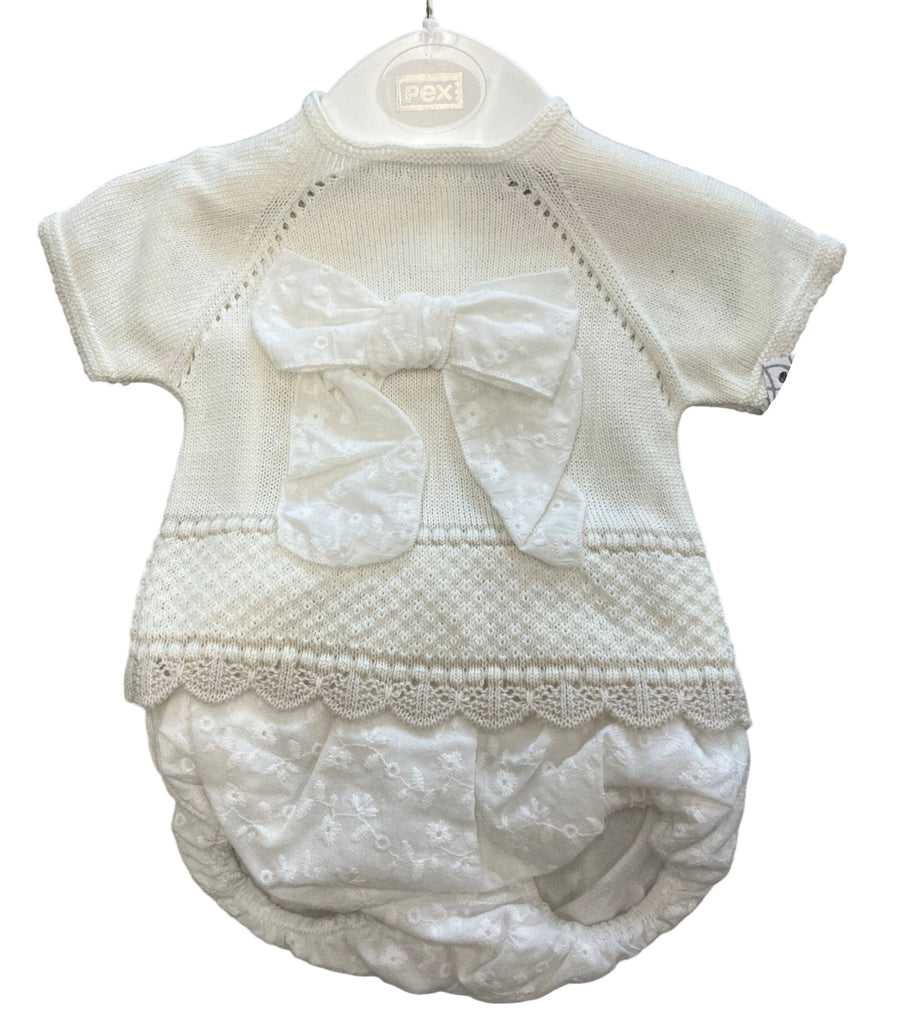 Cream bow knitted jam pants set