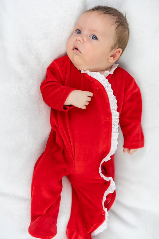 Lace Edged Sleepsuit  Red