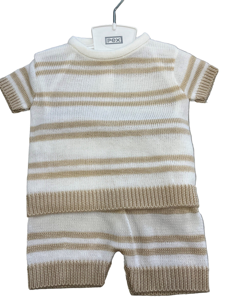 Boys knitted striped shorts set natural