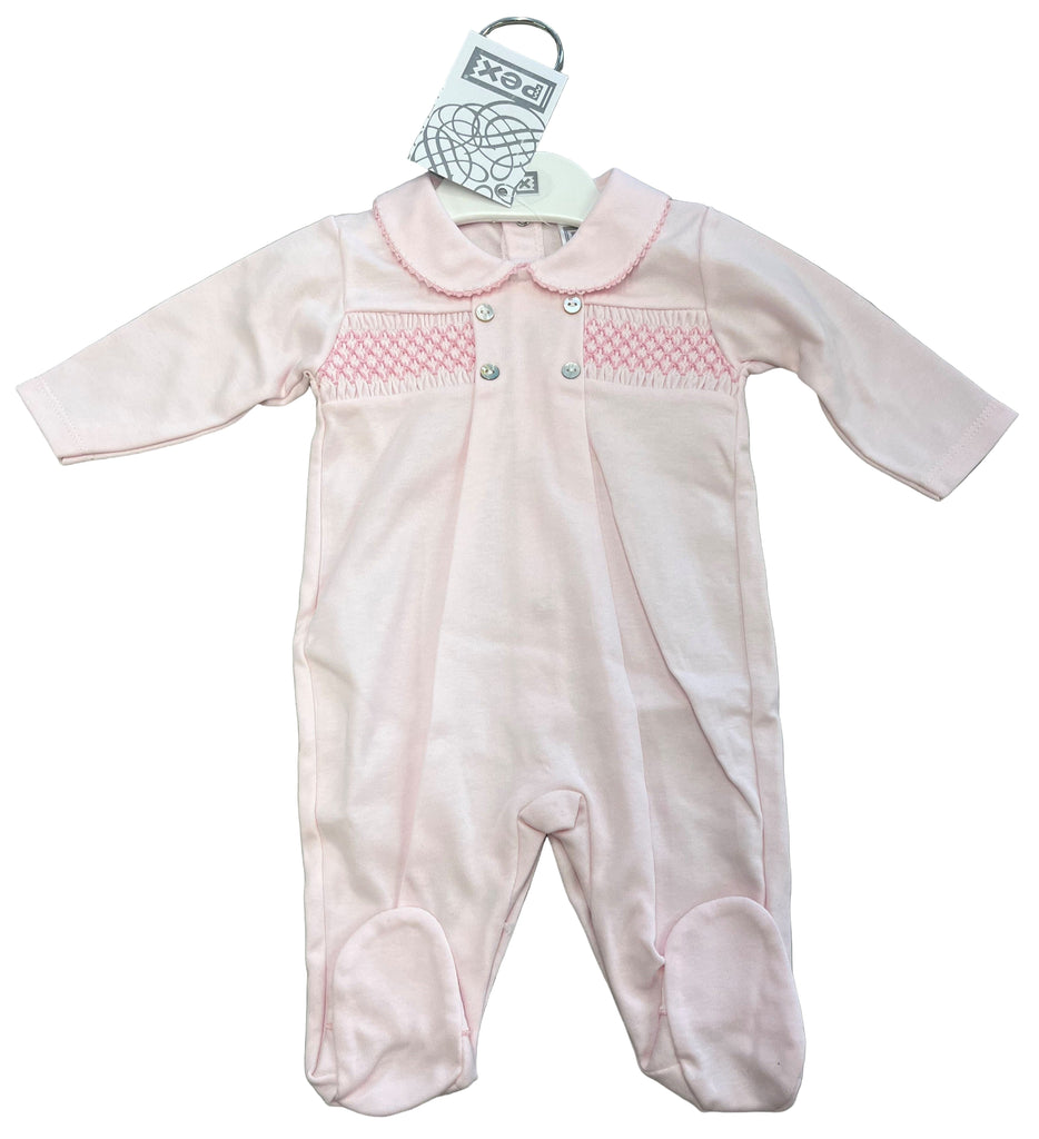 PInk smocked cotton sleepsuit
