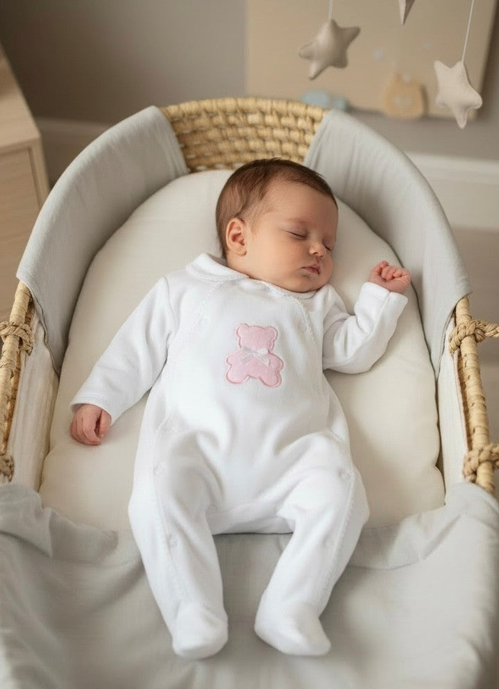 Polka Dot Teddy Sleepsuit  Pink