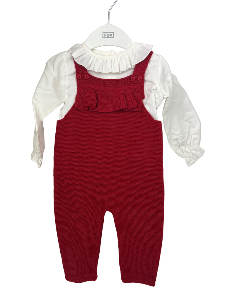 Red knitted dungaree suit
