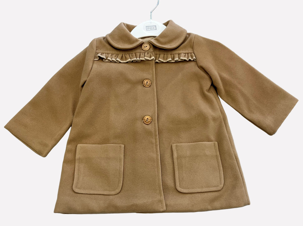 Girls brown frilled coat