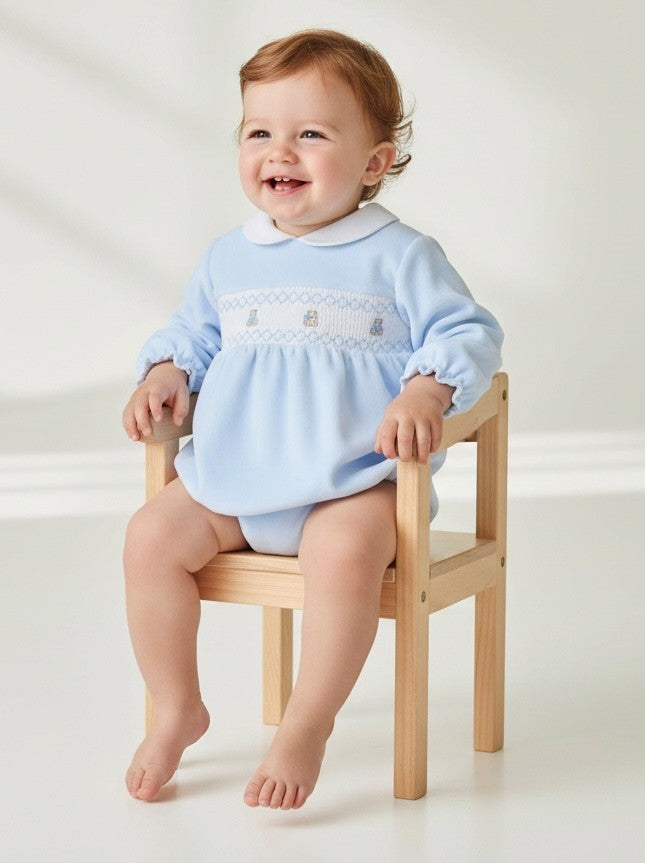 Teddy Smocked Romper Blue