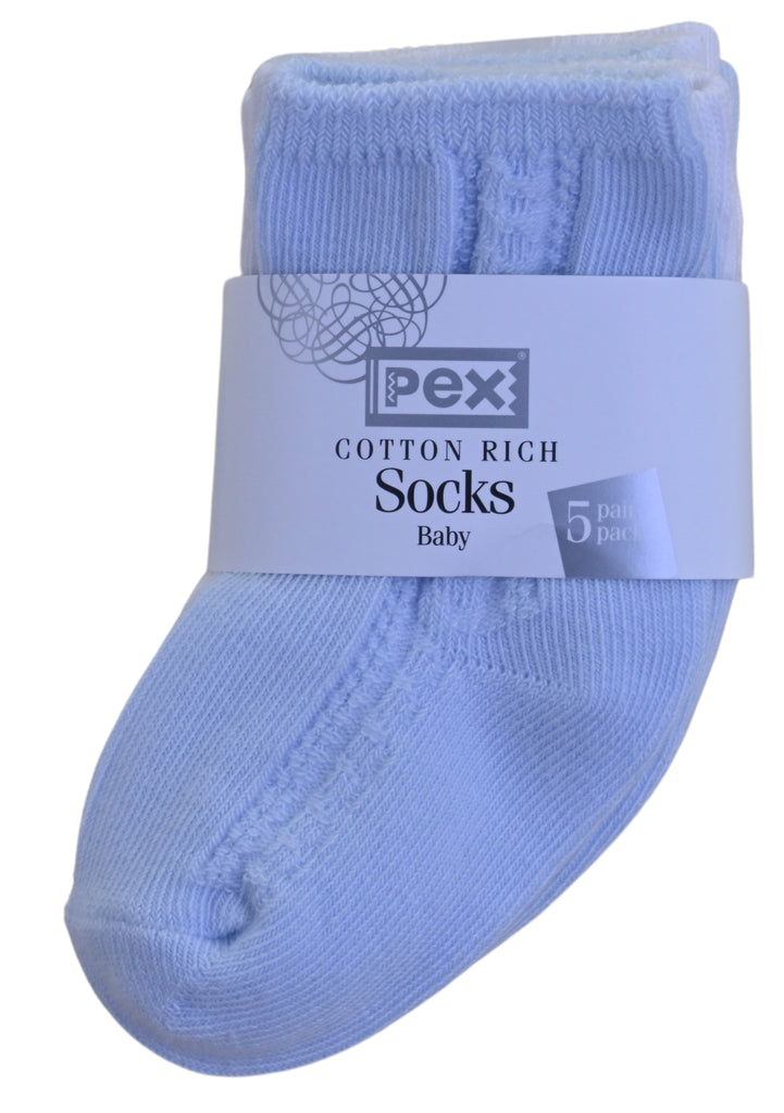 Baby Socks White/Blue (6 x 5 Pair Packs)