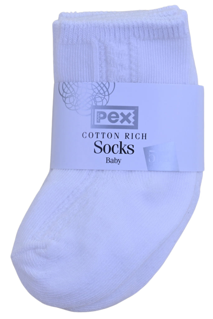 Baby Socks White/White (6 x 5 Pair Packs)