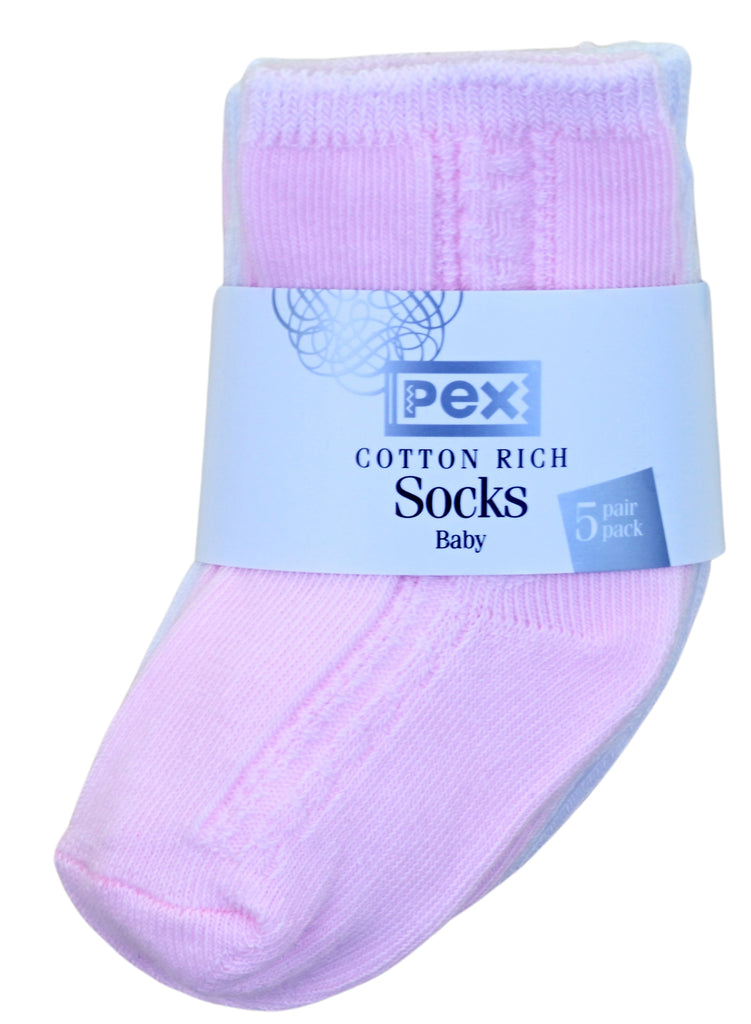 Baby Socks White/Pink (6 x 5 Pair Packs)