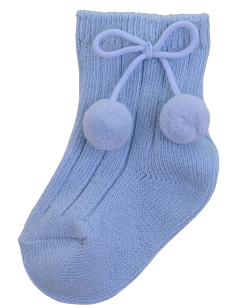 Pom Pom Ankle Socks Blue (Pack of 6)
